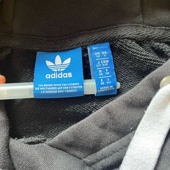 Adidas Women's Cropped Hoodie Size Small Black White Firebird Long Sleeve - Picture 3 of 8